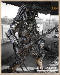 Steampunk Recycled Metal Warrior Hunter With Spear